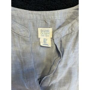 Sigrid Olsen Women 100% Linen Lightweight Pearl Button down Blue Shirt Size S